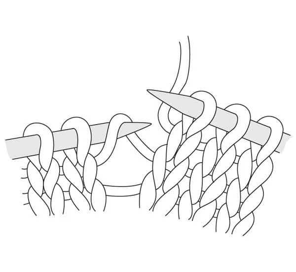 Tegning der viser hvordan lænken samles op bagfra med venstre pind for at lave en højreudtagning.