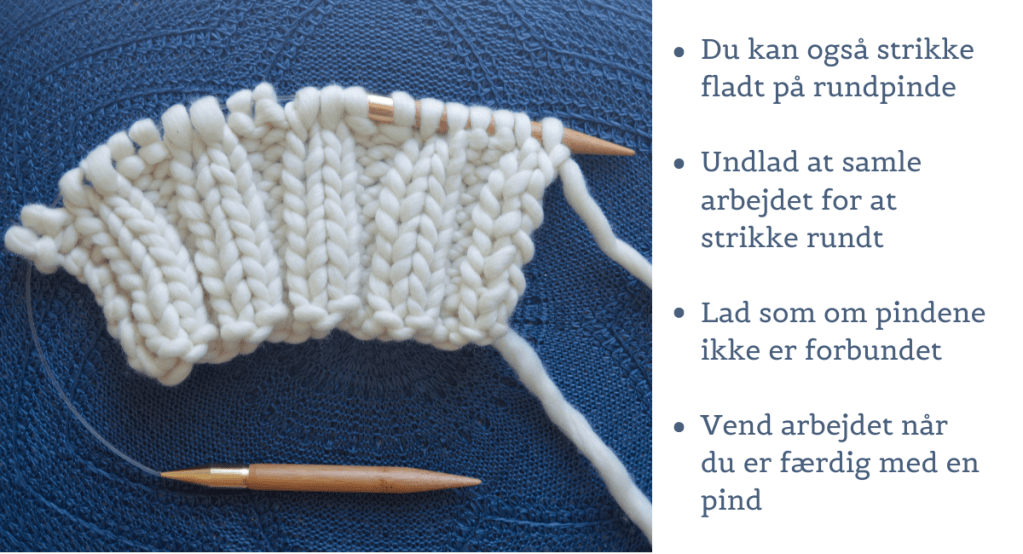 Fladtstrikket dobbeltrib strikket på rundpinde i Malabrigo Rasta garn.